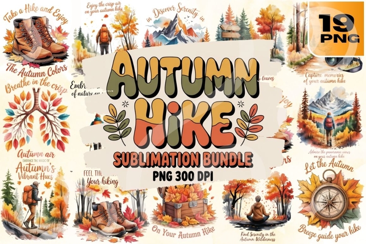Crisp Trails Autumn Hike Quotes & Nature PNG Pack
