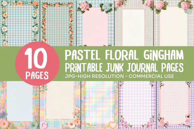 Pastel Floral Gingham Junk Journal Pages
