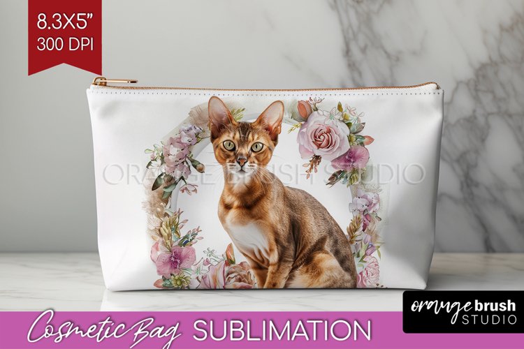 Floral Cat Cosmetic Bag - Flowers Makeup Bag PNG Sublimation example image 1