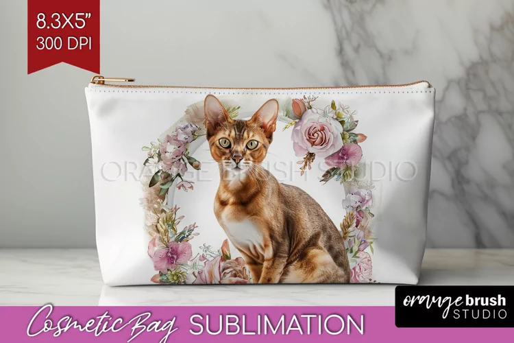 Floral Cat Cosmetic Bag - Flowers Makeup Bag PNG Sublimation