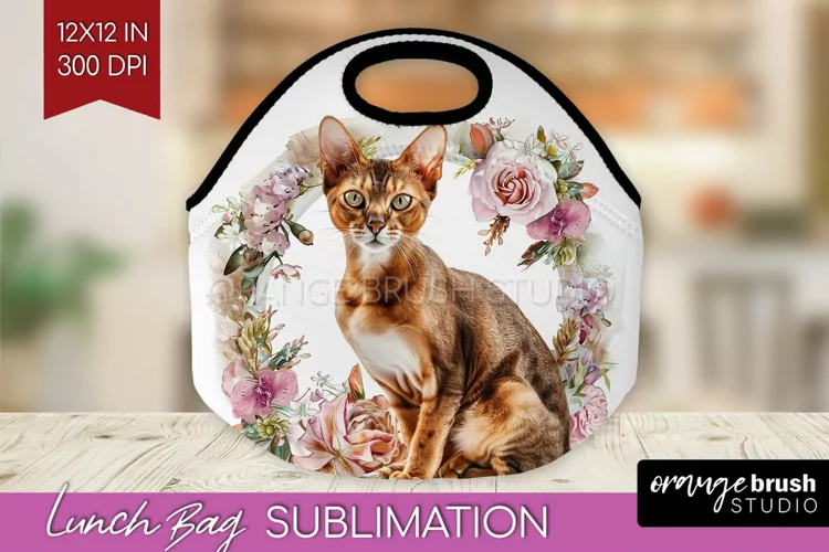 Floral Cat Lunch Bag - Flowers Lunch Bug PNG Sublimation