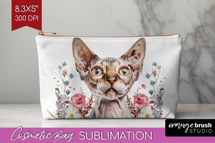 Floral Cat Cosmetic Bag - Flowers Makeup Bag PNG Sublimation