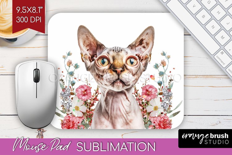 Floral Cat Mouse Pad Sublimation - Flowers Mousepad PNG