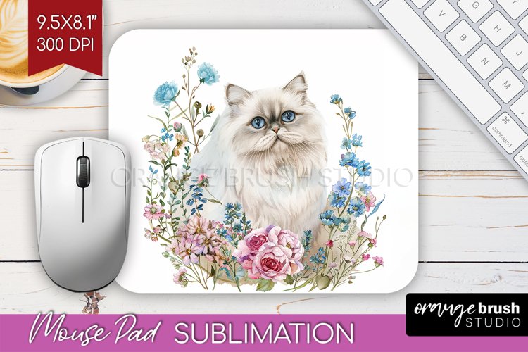 Floral Cat Mouse Pad Sublimation - Flowers Mousepad PNG