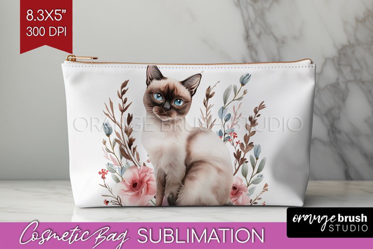 Floral Cat Cosmetic Bag - Flowers Makeup Bag PNG Sublimation example image 1
