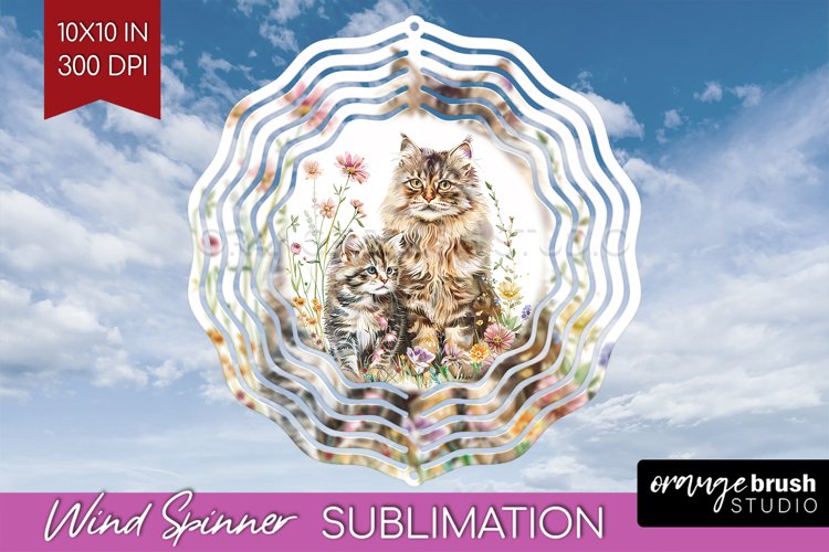Floral Cat Wind Spinner Sublimation PNG - Flowers Round