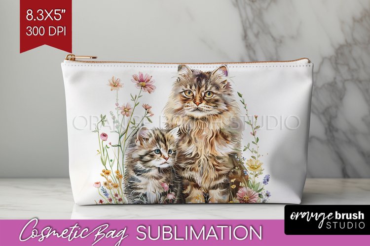 Floral Cat Cosmetic Bag - Flowers Makeup Bag PNG Sublimation example image 1