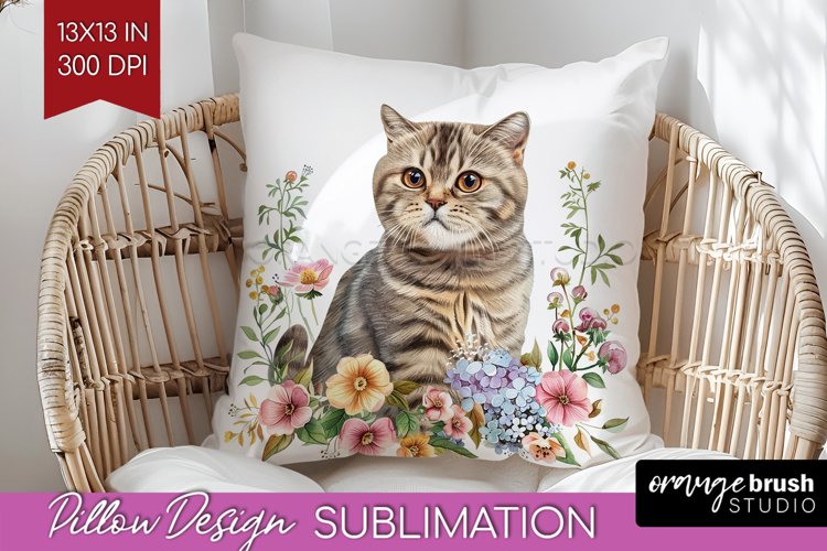 Floral Cat Pillow Sublimation - Flowers Pillow Cover PNG