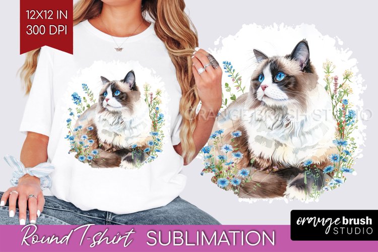Floral Cat Round Tshirt Background - Flowers PNG Sublimation