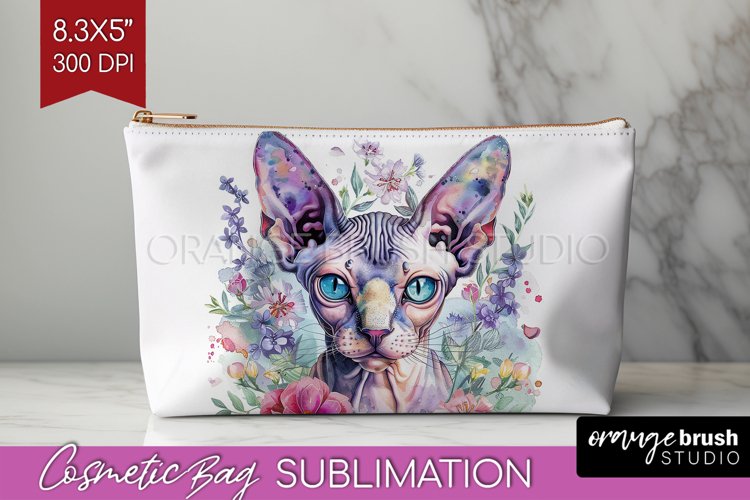 Floral Cat Cosmetic Bag - Flowers Makeup Bag PNG Sublimation
