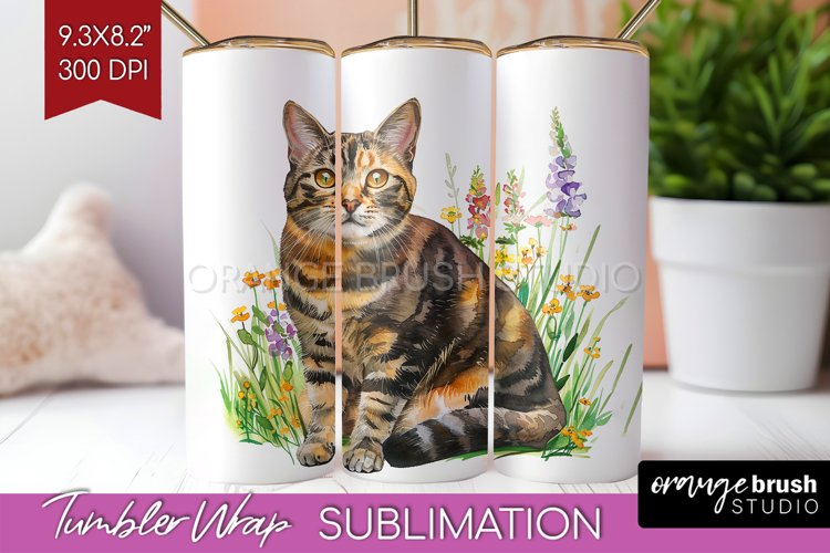 Floral Cat Tumbler Wrap - Flowers Tumbler PNG Sublimation