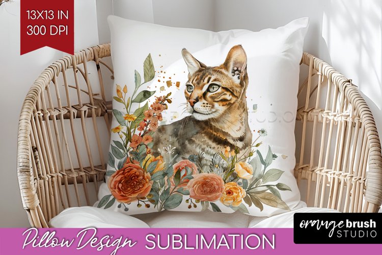 Floral Cat Pillow Sublimation - Flowers Pillow Cover PNG