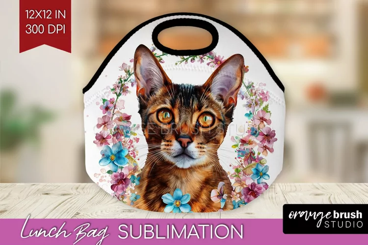 Floral Cat Lunch Bag - Flowers Lunch Bug PNG Sublimation