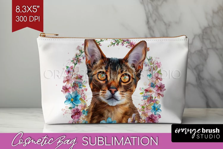 Floral Cat Cosmetic Bag - Flowers Makeup Bag PNG Sublimation