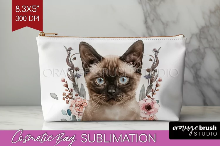 Floral Cat Cosmetic Bag - Flowers Makeup Bag PNG Sublimation