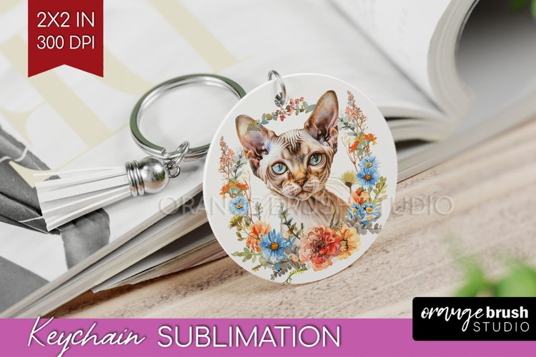 Floral Cat Keychain PNG - Flowers Keychain Sublimation