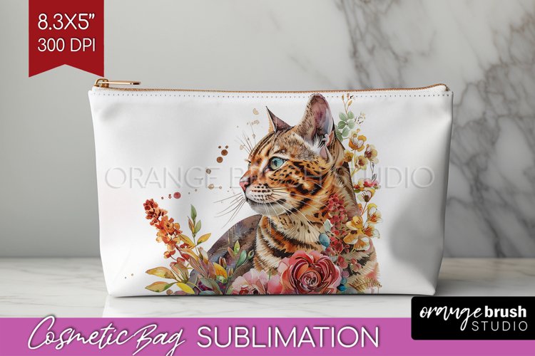 Floral Cat Cosmetic Bag - Flowers Makeup Bag PNG Sublimation example image 1