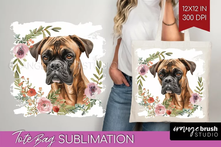 Floral Dog Tote Bag - Flowers Tote Bag PNG Sublimation