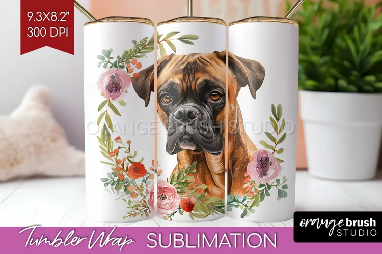 Floral Dog Tumbler Wrap - Flowers Tumbler PNG Sublimation