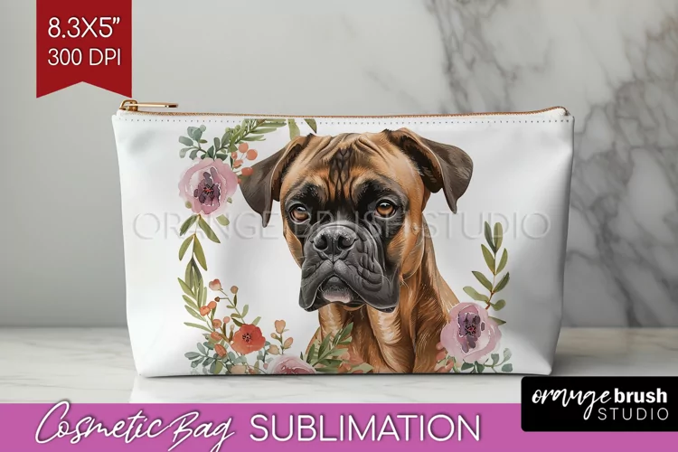 Floral Dog Cosmetic Bag - Flowers Makeup Bag PNG Sublimation
