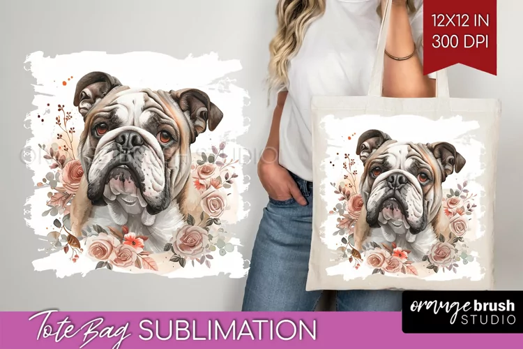 Floral Dog Tote Bag - Flowers Tote Bag PNG Sublimation