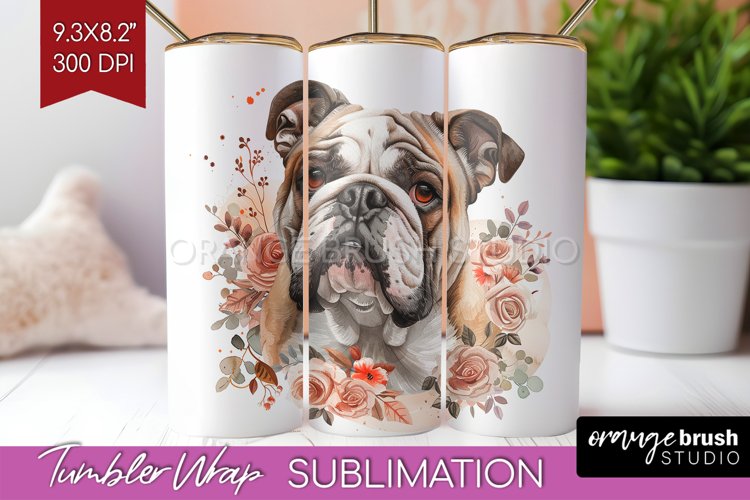 Floral Dog Tumbler Wrap - Flowers Tumbler PNG Sublimation