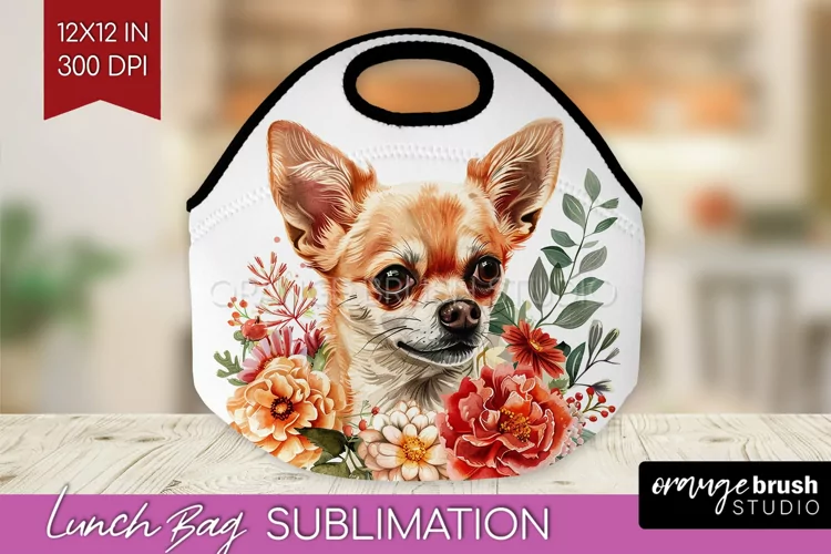 Floral Dog Lunch Bag - Flowers Lunch Bug PNG Sublimation