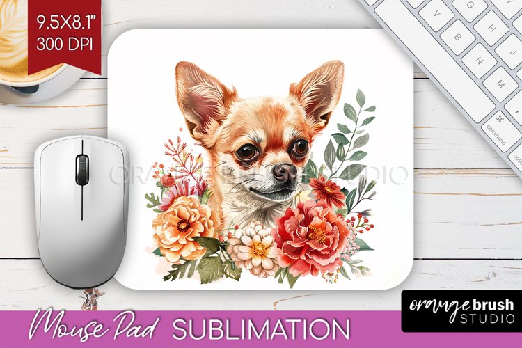 Floral Dog Mouse Pad Sublimation - Flowers Mousepad PNG example image 1