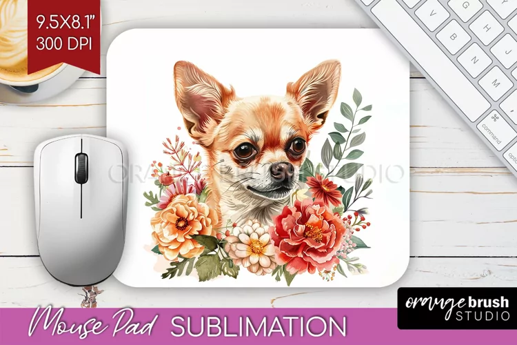 Floral Dog Mouse Pad Sublimation - Flowers Mousepad PNG