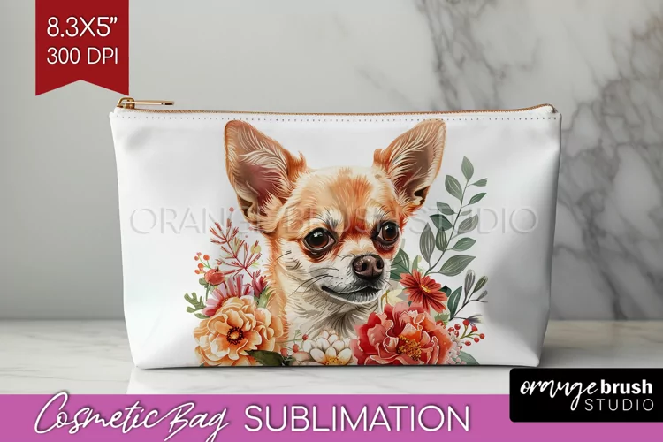 Floral Dog Cosmetic Bag - Flowers Makeup Bag PNG Sublimation