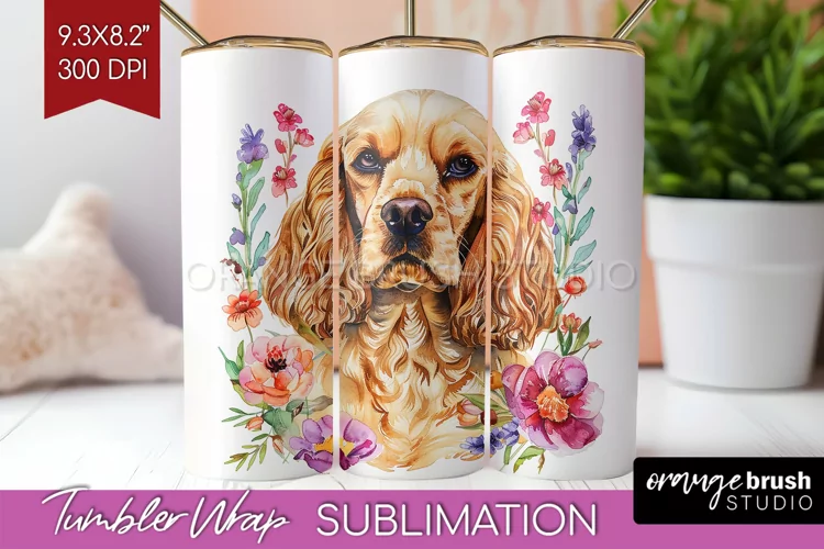 Floral Dog Tumbler Wrap - Flowers Tumbler PNG Sublimation