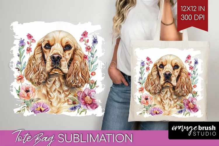 Floral Dog Tote Bag - Flowers Tote Bag PNG Sublimation