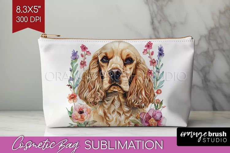 Floral Dog Cosmetic Bag - Flowers Makeup Bag PNG Sublimation