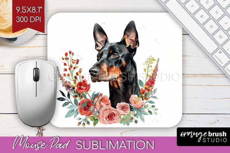 Floral Dog Mouse Pad Sublimation - Flowers Mousepad PNG example image 1