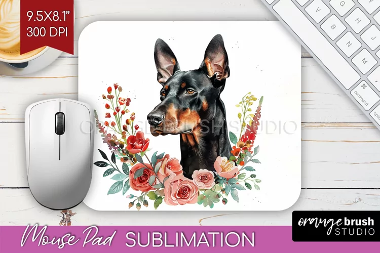 Floral Dog Mouse Pad Sublimation - Flowers Mousepad PNG