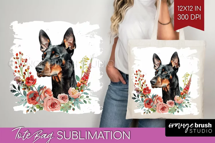 Floral Dog Tote Bag - Flowers Tote Bag PNG Sublimation