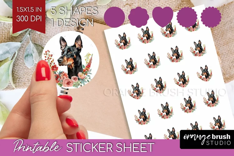Floral Dog Round Sticker - Flowers Printable Sticker Sheet
