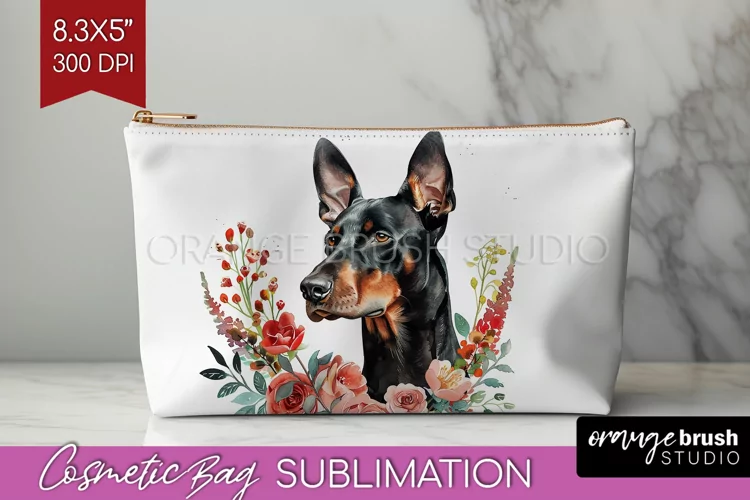 Floral Dog Cosmetic Bag - Flowers Makeup Bag PNG Sublimation