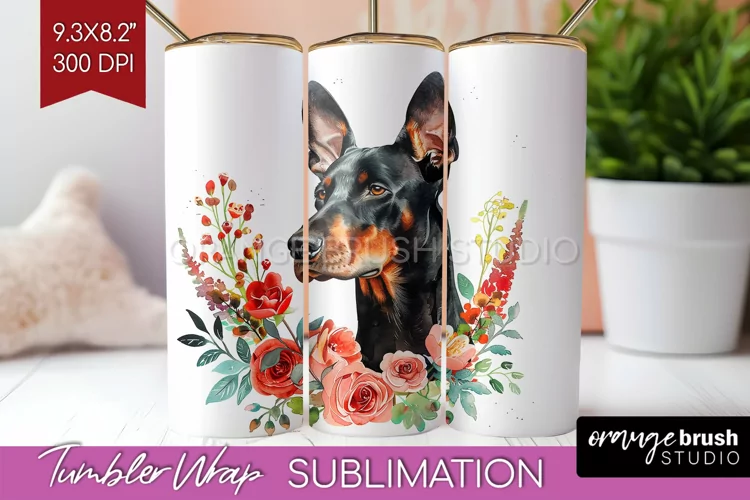 Floral Dog Tumbler Wrap - Flowers Tumbler PNG Sublimation