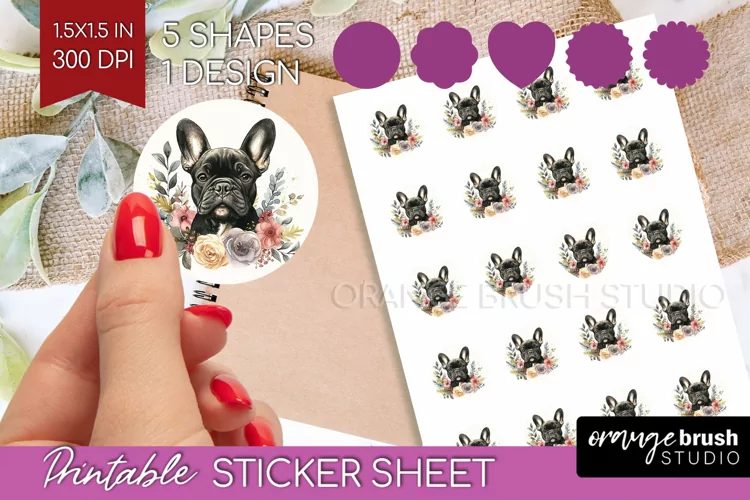 Floral Dog Round Sticker - Flowers Printable Sticker Sheet