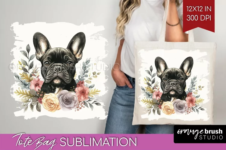 Floral Dog Tote Bag - Flowers Tote Bag PNG Sublimation