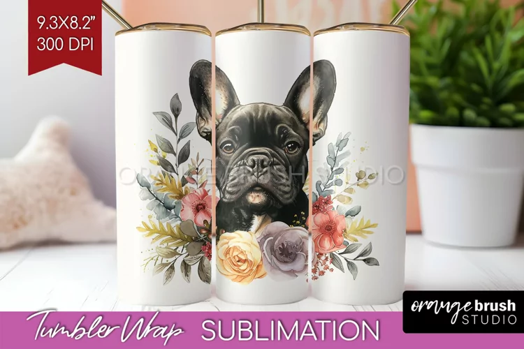 Floral Dog Tumbler Wrap - Flowers Tumbler PNG Sublimation