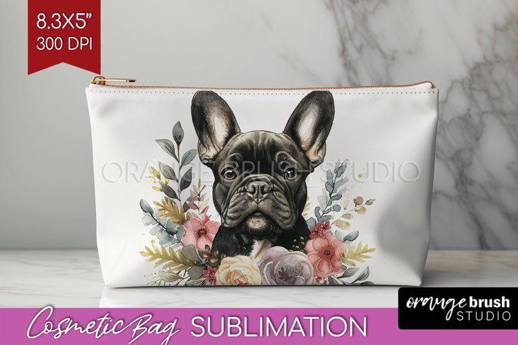 Floral Dog Cosmetic Bag - Flowers Makeup Bag PNG Sublimation example image 1