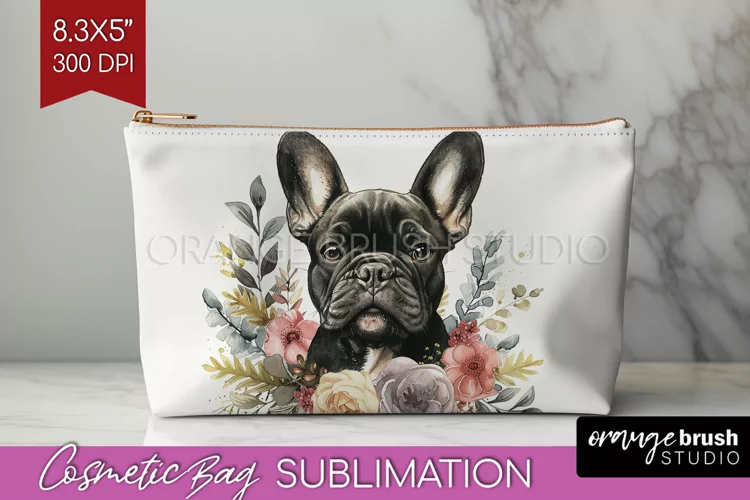 Floral Dog Cosmetic Bag - Flowers Makeup Bag PNG Sublimation