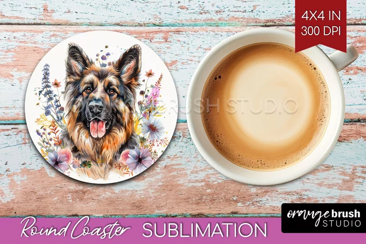Floral Dog Round Coaster - Flowers Coaster PNG Sublimation