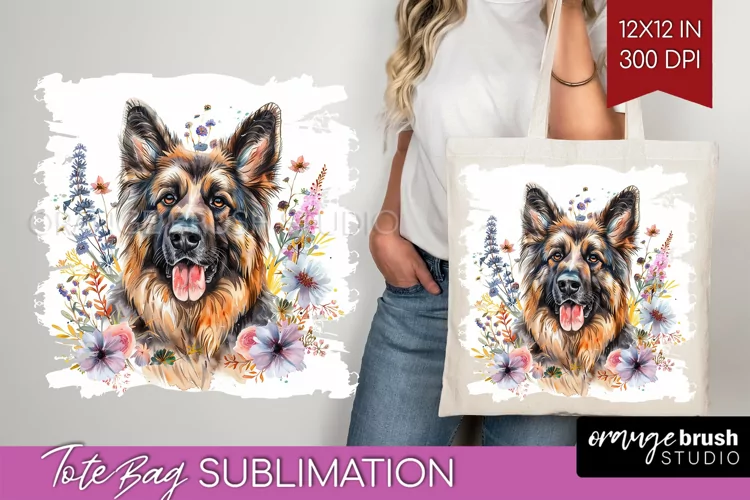 Floral Dog Tote Bag - Flowers Tote Bag PNG Sublimation