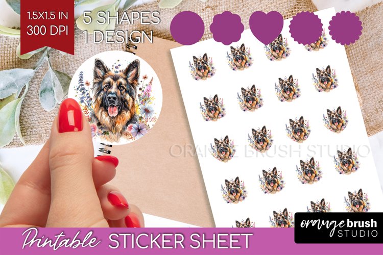 Floral Dog Round Sticker - Flowers Printable Sticker Sheet example image 1