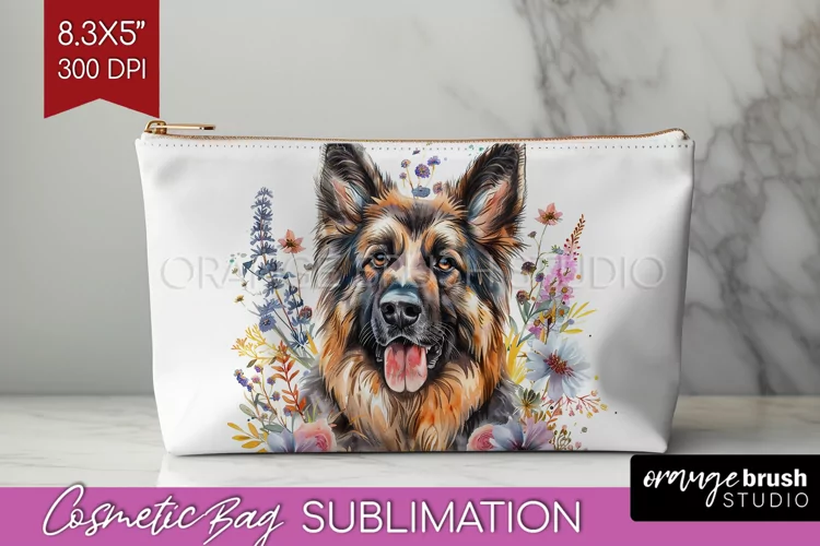 Floral Dog Cosmetic Bag - Flowers Makeup Bag PNG Sublimation
