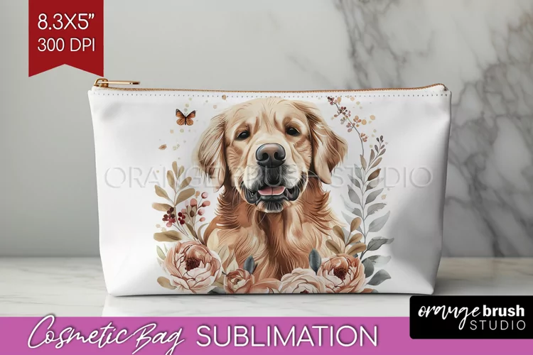 Floral Dog Cosmetic Bag - Flowers Makeup Bag PNG Sublimation
