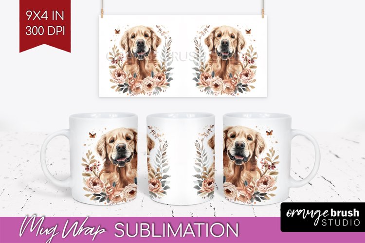 Floral Dog Mug Wrap - Flowers Mug PNG Sublimation